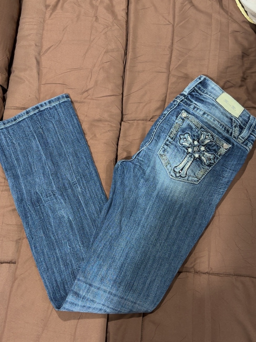 Miss Me Medium Blue Bootcut Jeans with Embroidered Pocket Cross